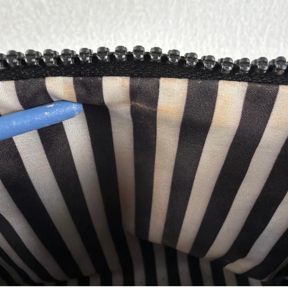 Marc Tetro Dog Floral Cosmetic Bag Saffiano Pouch Striped Lining Makeup Bag